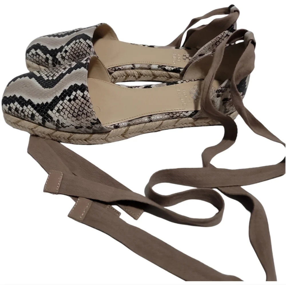 Vince Camuto Jeliany Espadrille Flat Taupe/ Crepe Leather Upper Snake Print 7.5 - Picture 4 of 11